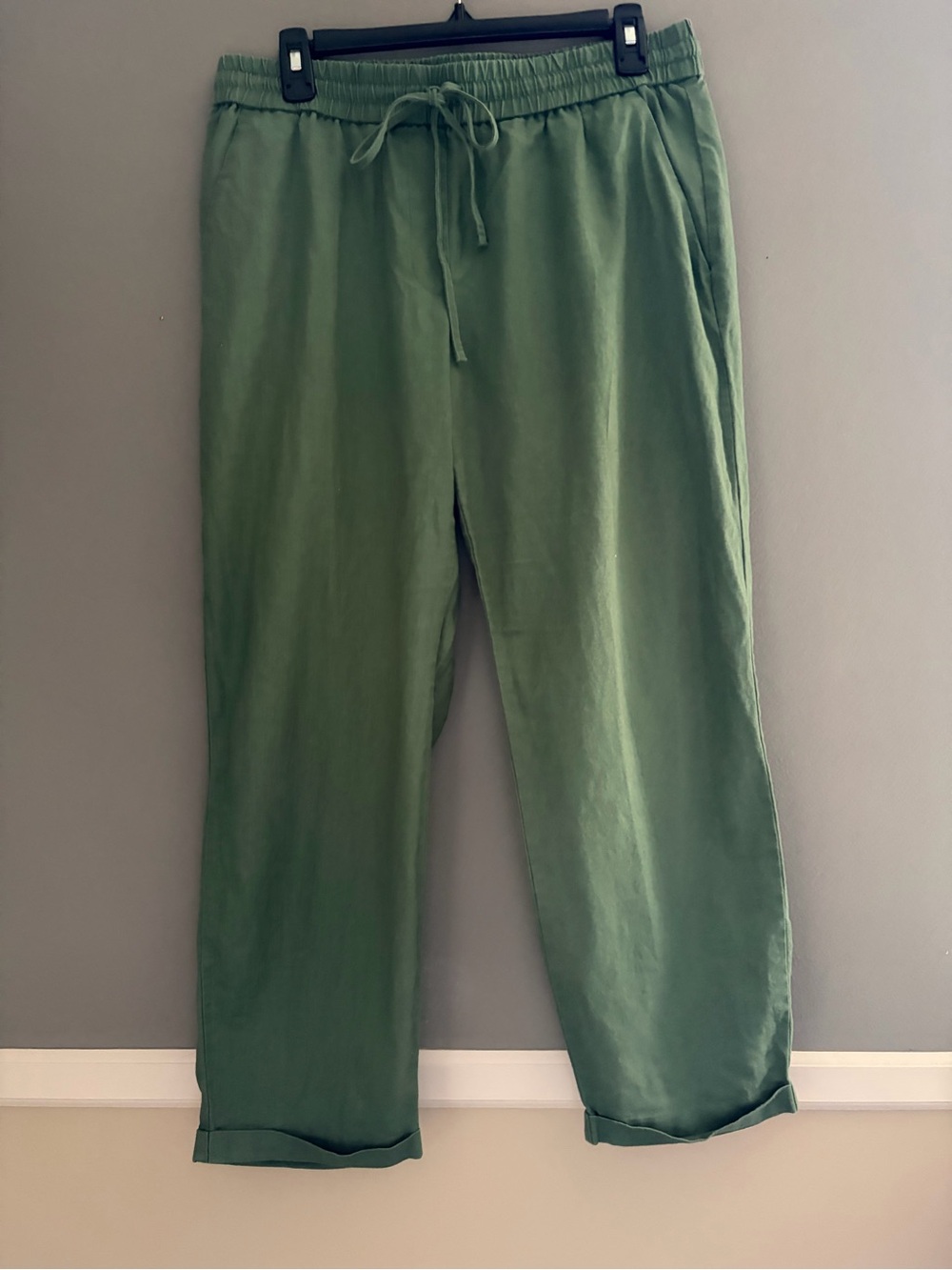 J.Crew Green Linen Cotton Blend Cropped Jogger Pants PullOn Elastic Waist Casual